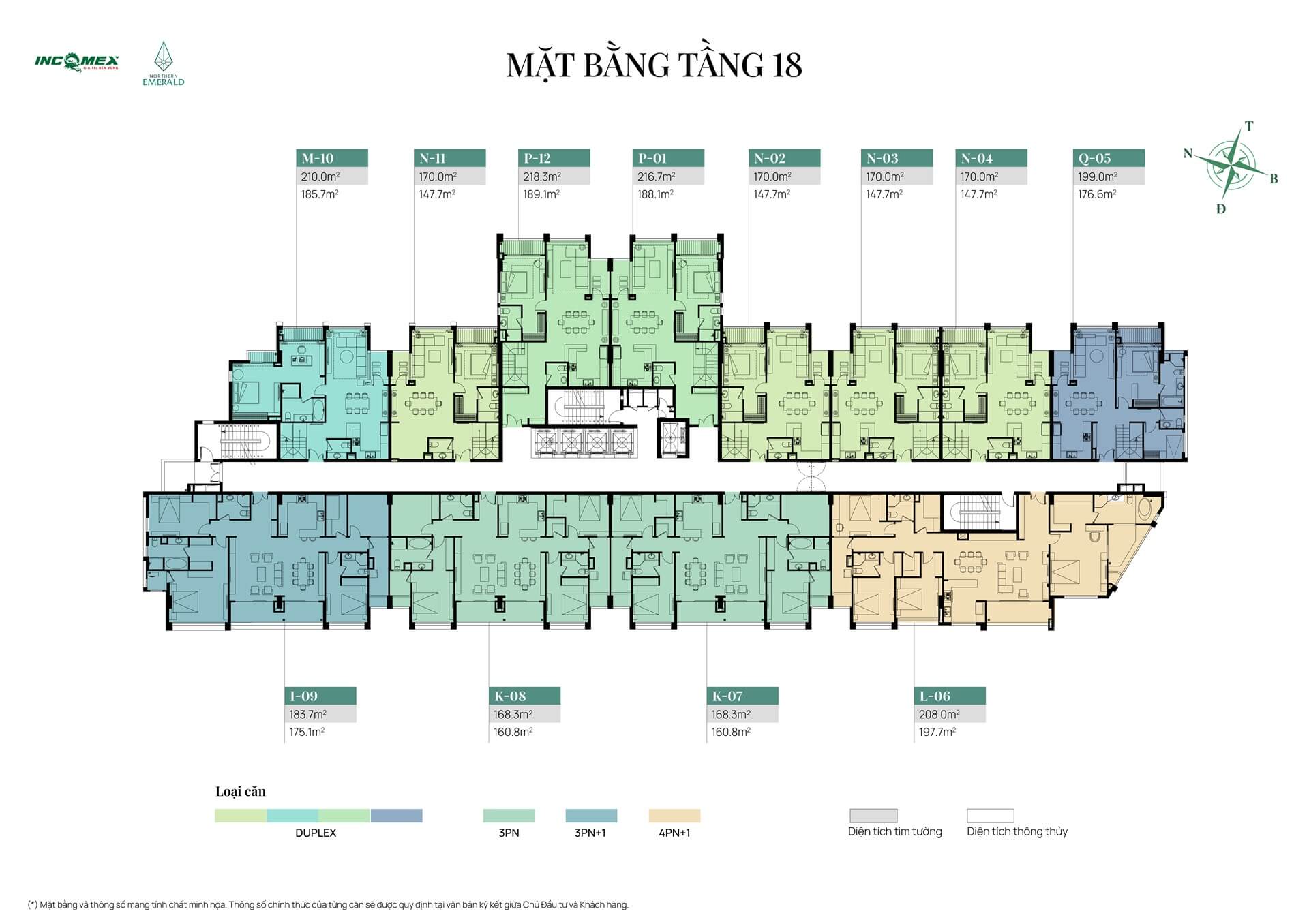 Mặt bằng tầng 18 dự án Northern Emerald Long Biên
